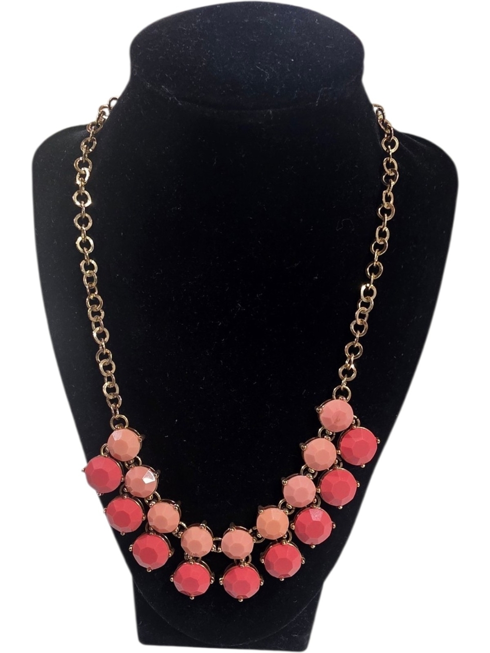Coral Pink Ombre Faceted Stone Bib Statement Necklace Gold Tone 16 Inch